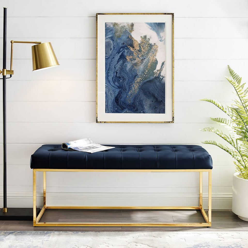 Camel Brown Gold PU Leather Tufted Bench H10469