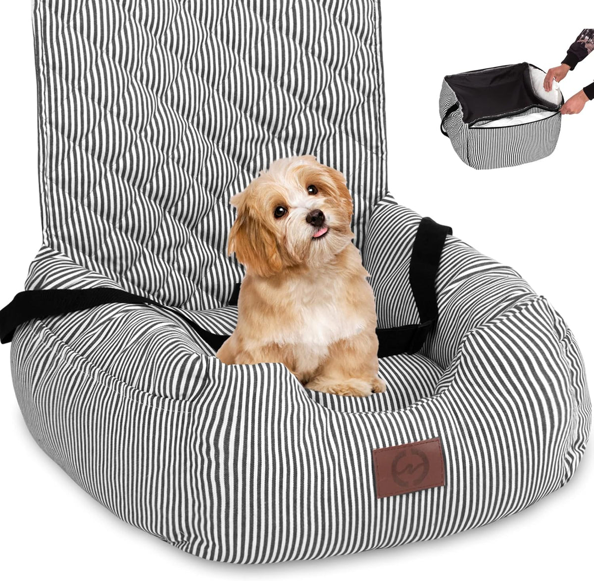 Washable Dog Car Seat with Storage Pockets and Safety Leash D6242