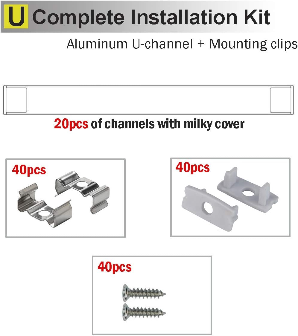 20Pack LED Aluminum Channel with Cover and Mounting Accessories D712