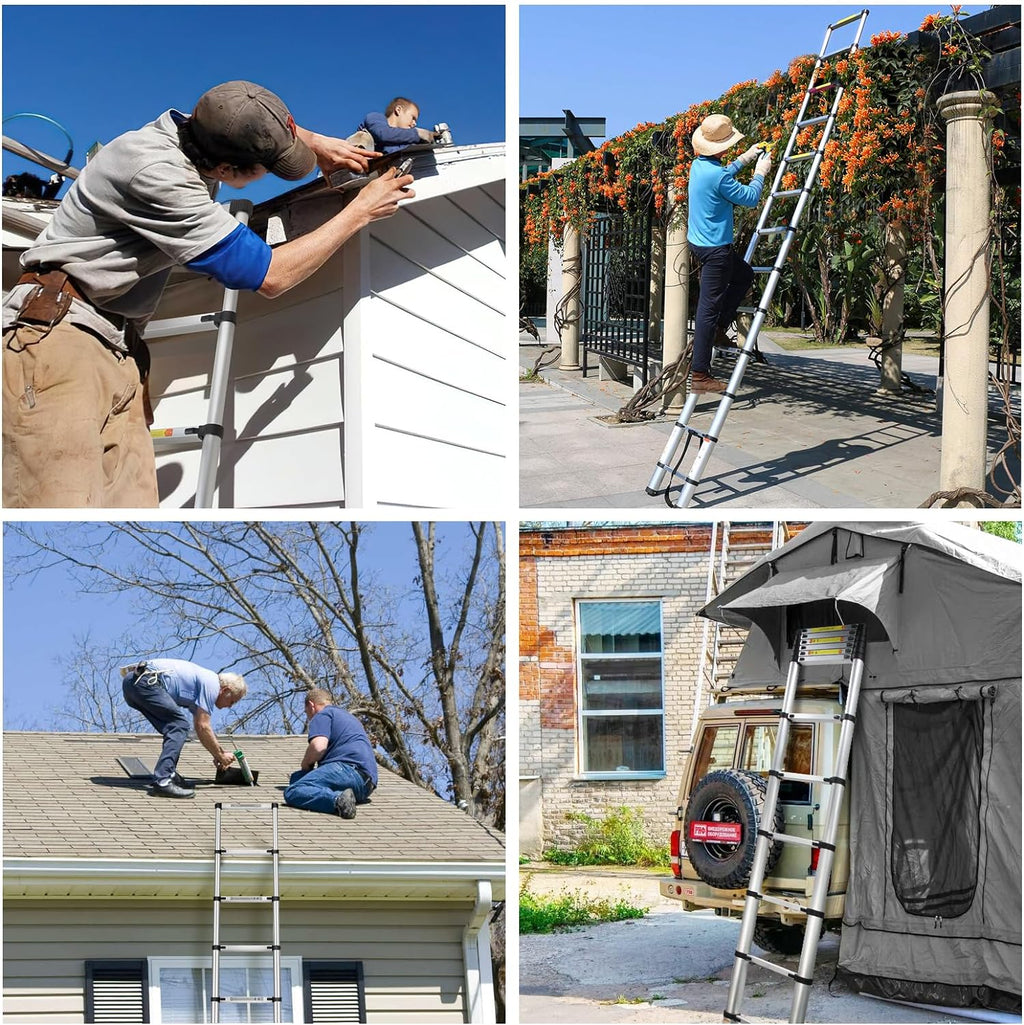 Telescoping Ladder, 12.5FT Aluminum Extension Ladder with Non-Slip Feet, 330lbs Capacity Q12069