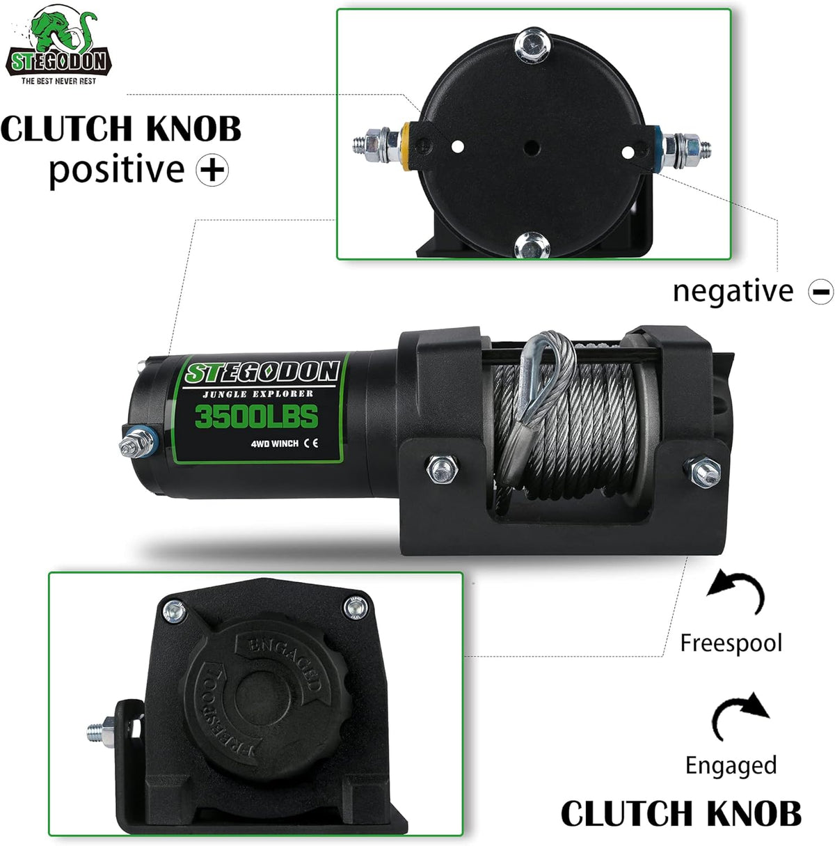 3500 lb. Load Capacity 12V Electric Winch with Wireless Remote, Waterproof IP67, Matte Black, Pack of 2 X184