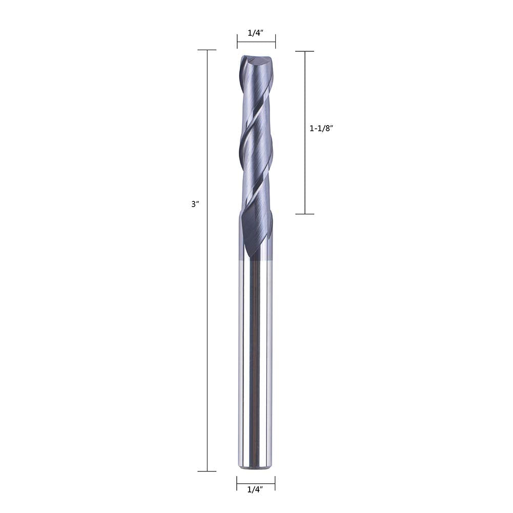 2 Flutes 1/4 inch Shank Carbide End Mill TiAlN Coated HRC55 Spiral UpCut Pack of 2 C110075