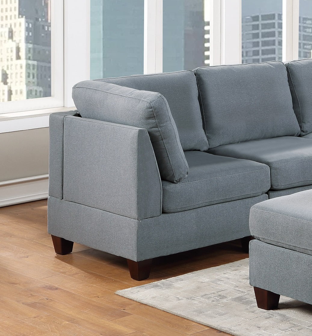 Grey Linen Like Fabric Corner Wedge Sofa N8070