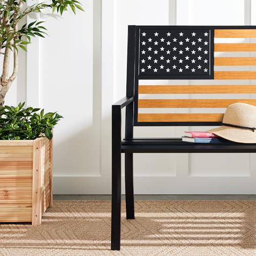 2-Person Steel Indoor/Outdoor Bench with American Flag, 790lb Capacity - Black A382140