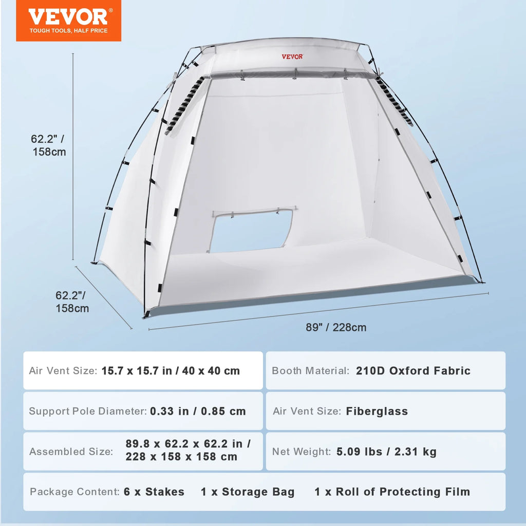 Portable Paint Booth with Built-in Floor & Mesh Screen, 7.5x5.2x5.2ft C952712
