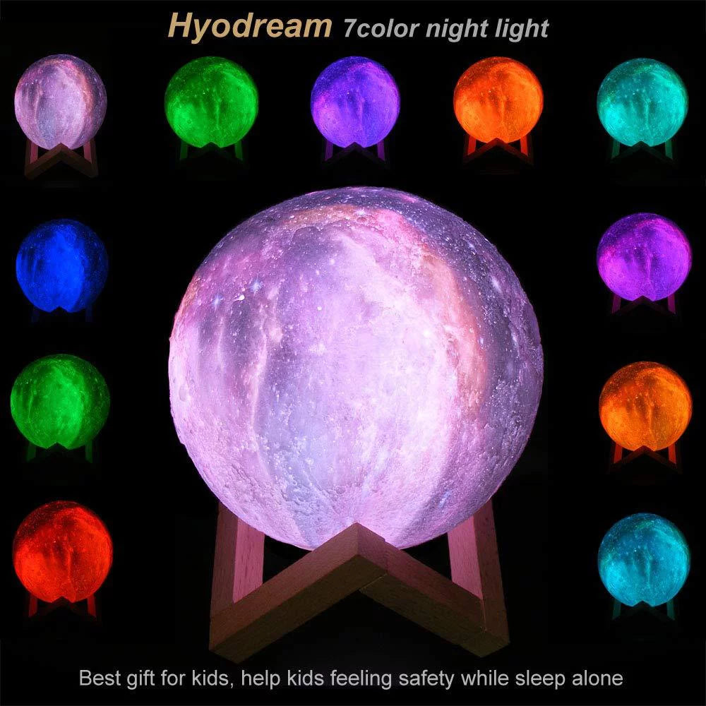 3D Printing Moon Lamp 16 Color Change Touch Remote Control Night Light C7183