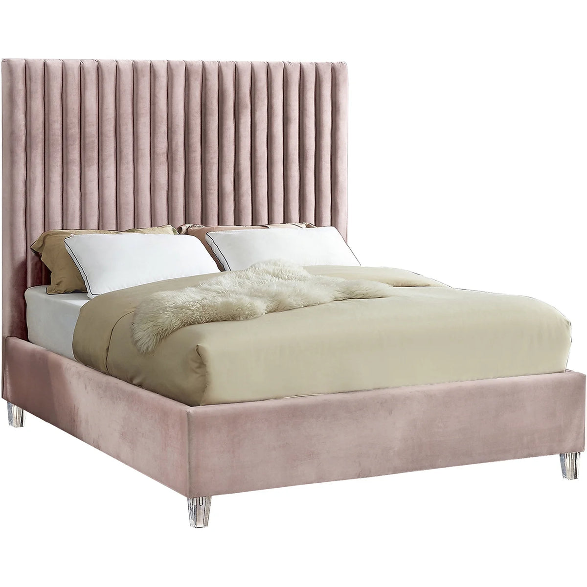 Pink Velvet Queen Bed K83289