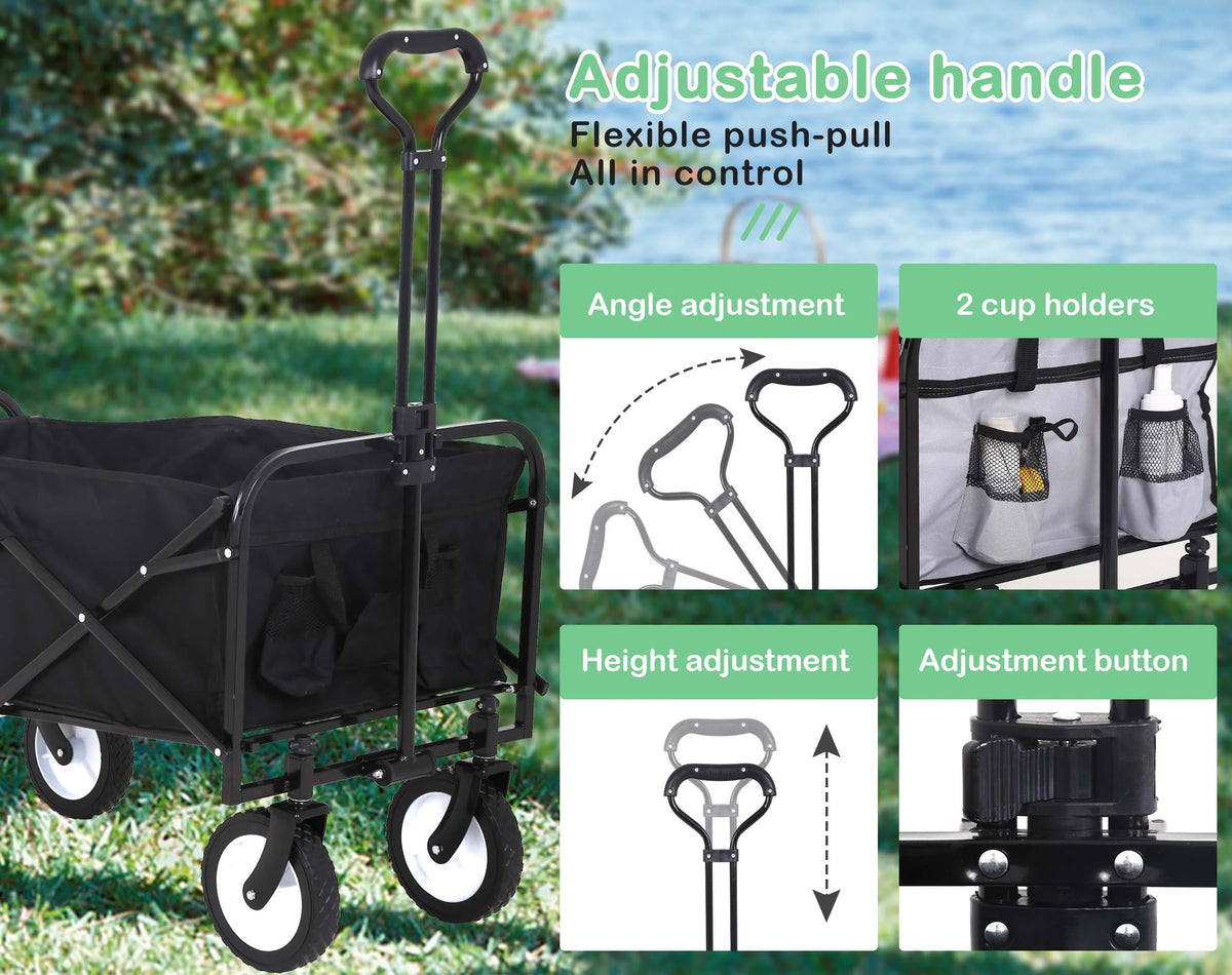 Collapsible Folding Wagon with All-Terrain Wheels Black V728