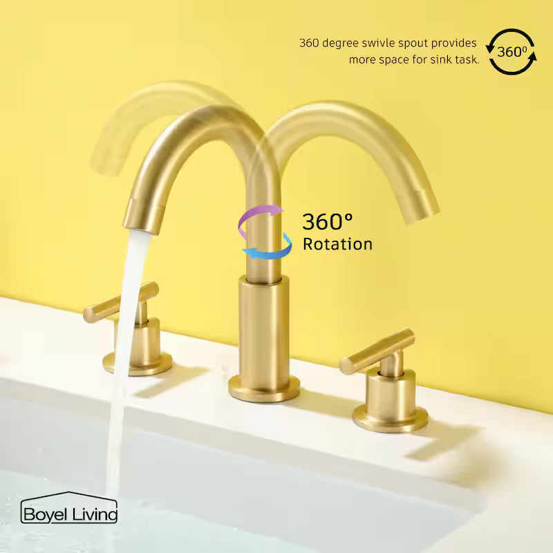 8 in. Widespread 2-Handle Bathroom Faucet with Valve and Water Supply Lines in Brushed Gold X94668