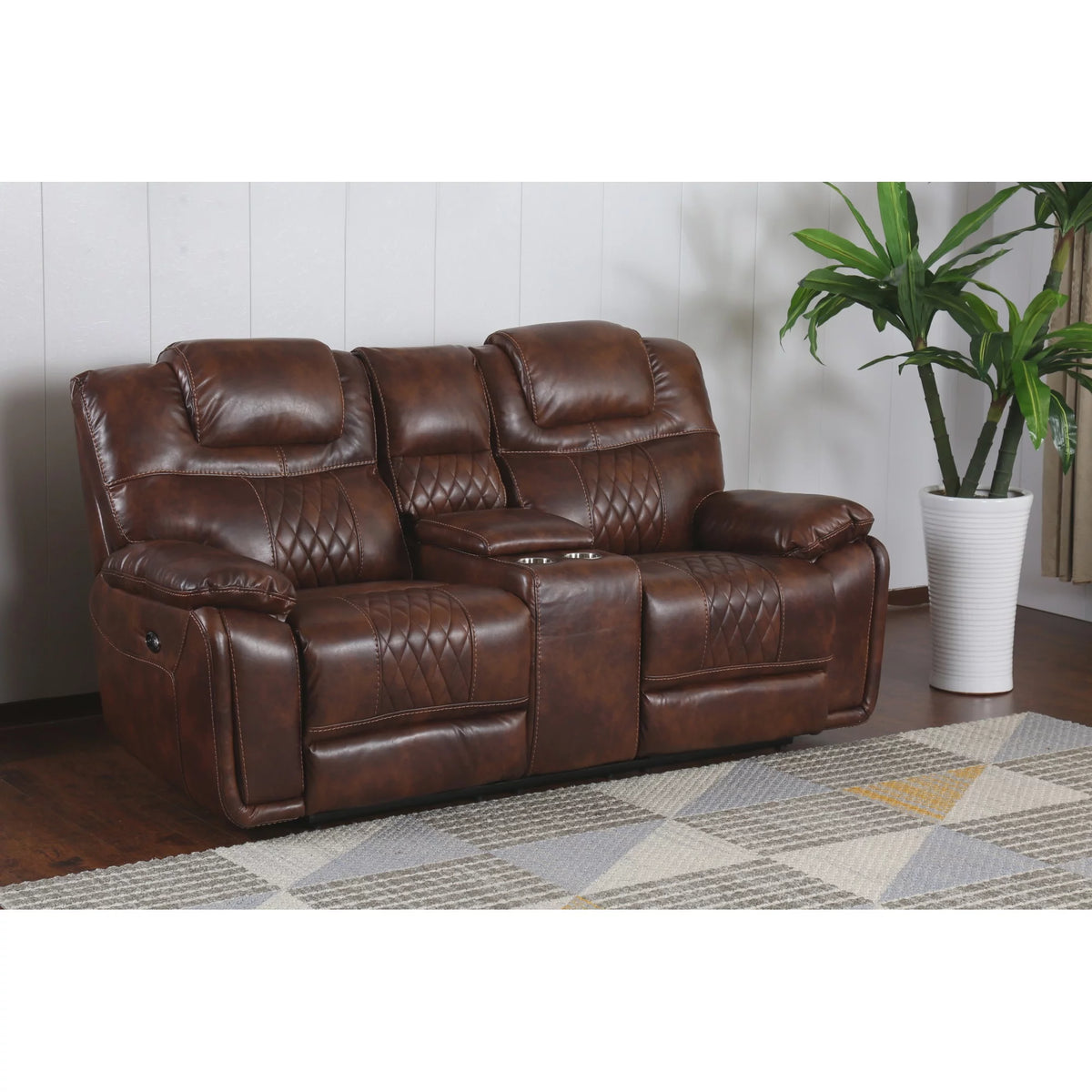 Brown Faux Leather Dual Reclining Loveseat Q27078