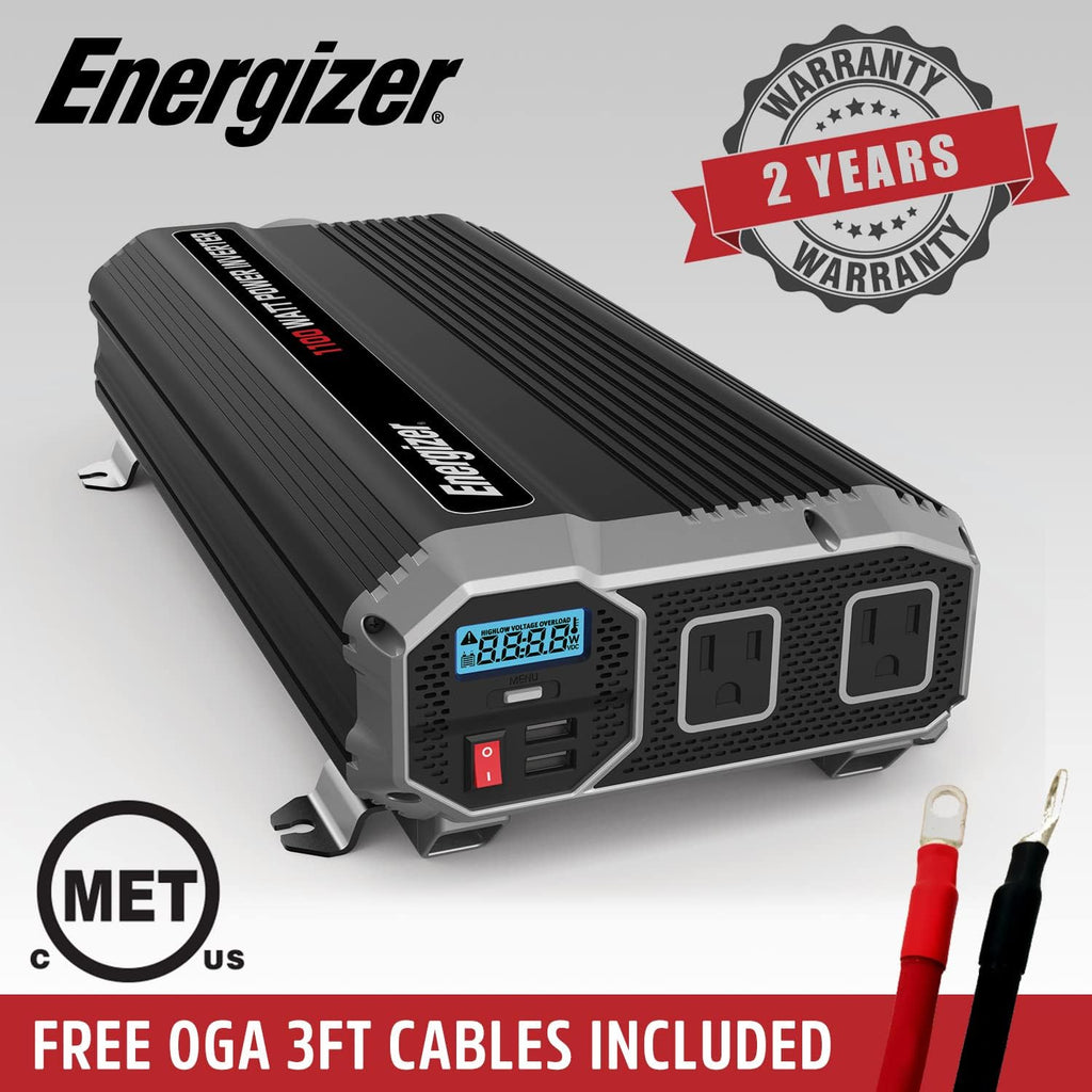 1100 Watts Modified Sine Wave Car Inverter, 12V to 110 Volts, Two AC Outlets, Two USB Ports (2.4 Amp) Z44164