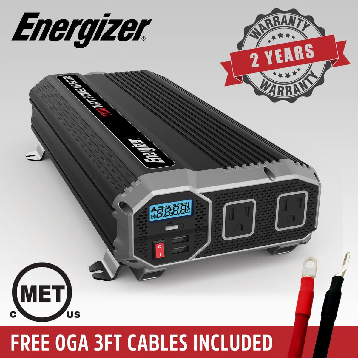 1100 Watts Modified Sine Wave Car Inverter, 12V to 110 Volts, Two AC Outlets, Two USB Ports (2.4 Amp) Z44164