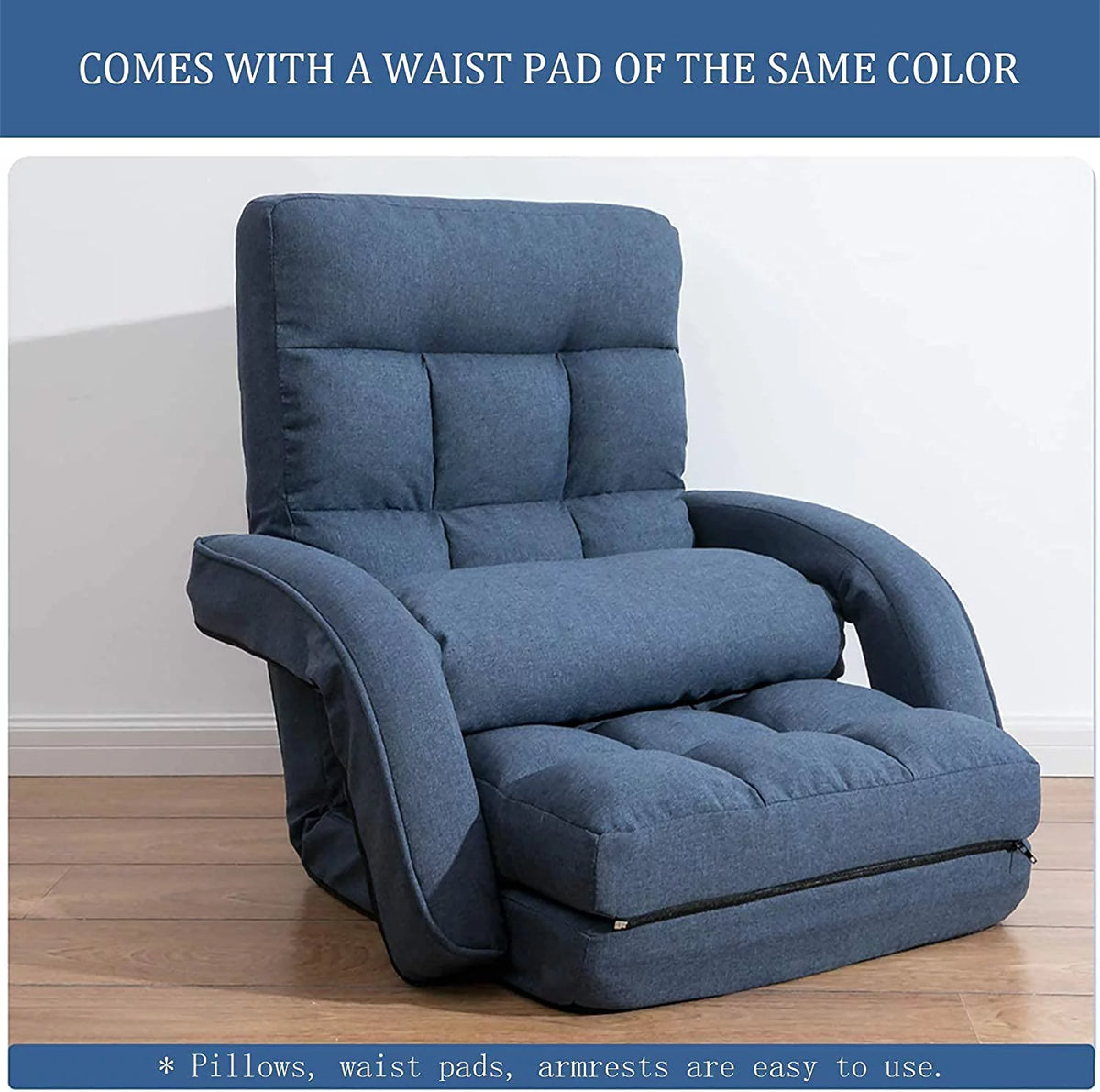 Adjustable Folding Floor Chair with Armrests and Pillow I1935