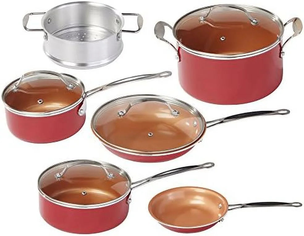 10 pc Copper Ceramic Non Stick Cookware Set F187