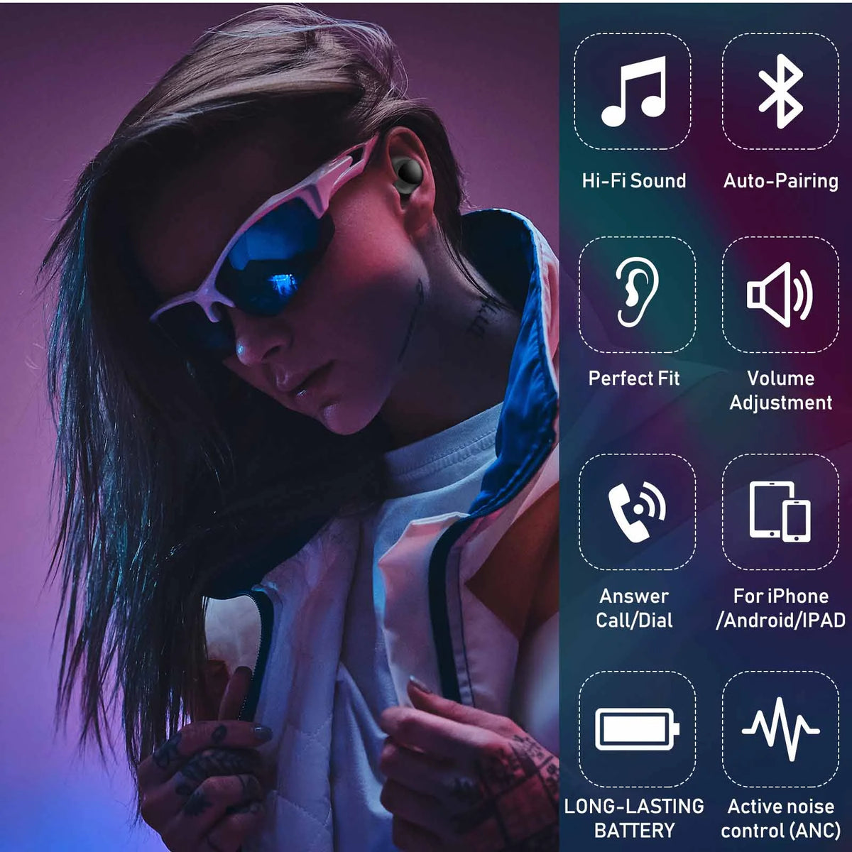 Black True Wireless Earbuds with Active Noise Cancelling G897