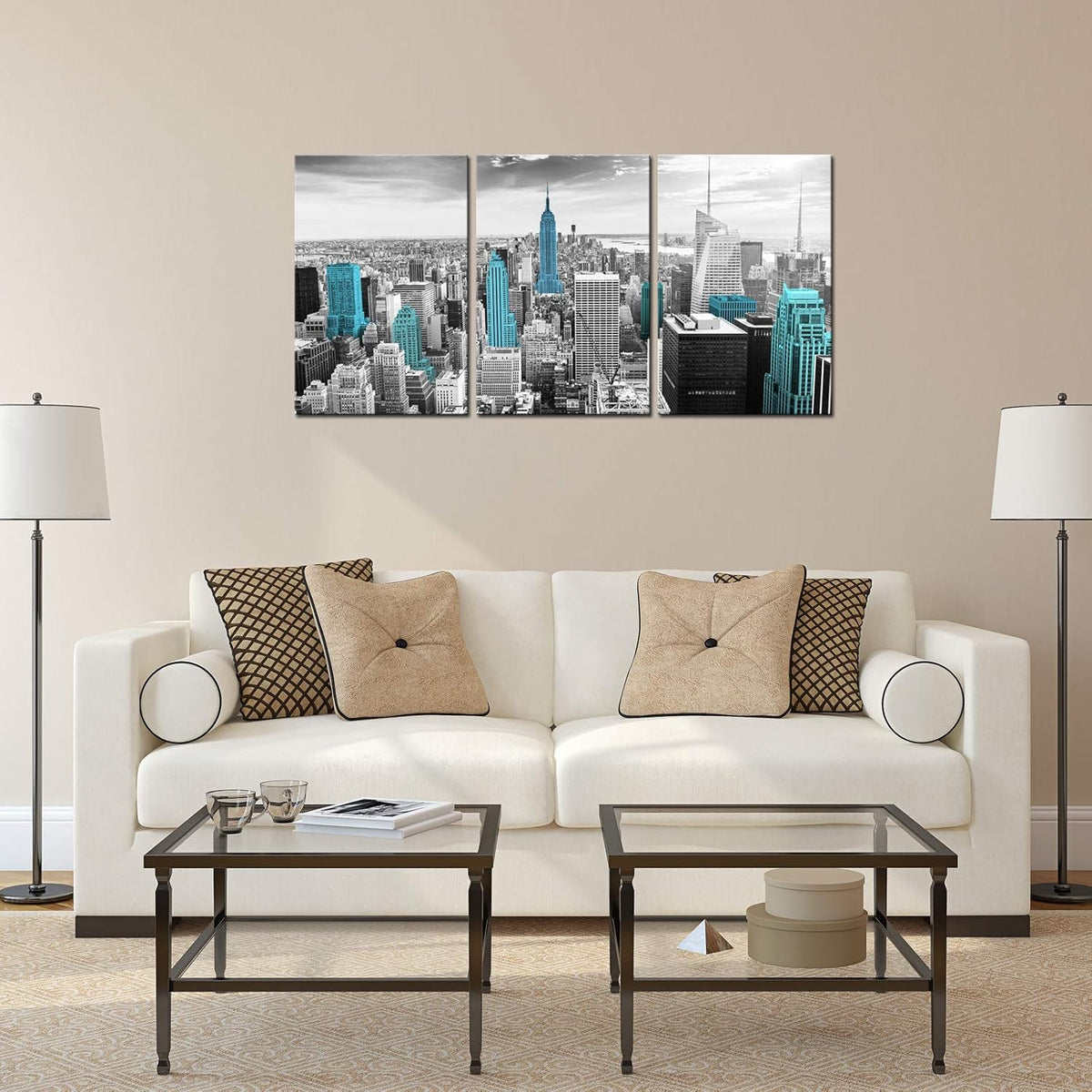 Black and White Teal Empire State Building Canvas Print E390
