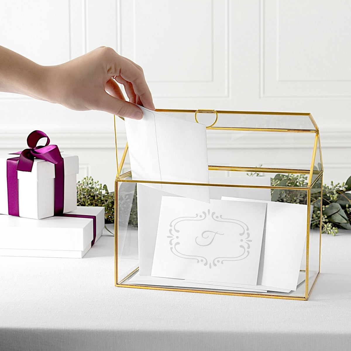 Gold Glass Terrarium Card Holder J645