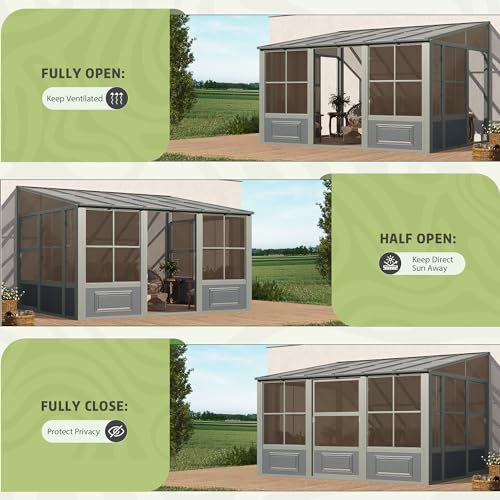 10' x 16' Aluminum Frame Polycarbonate Roof Sunroom with Sliding Doors J380