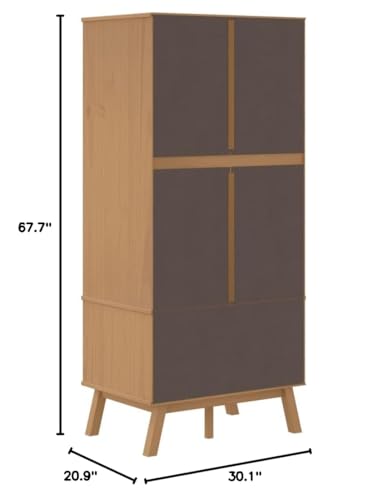 Solid Wood Wardrobe Armoire Closet with 2 Drawers, Gray and Brown 30.1"x20.9"x67.7" R583340