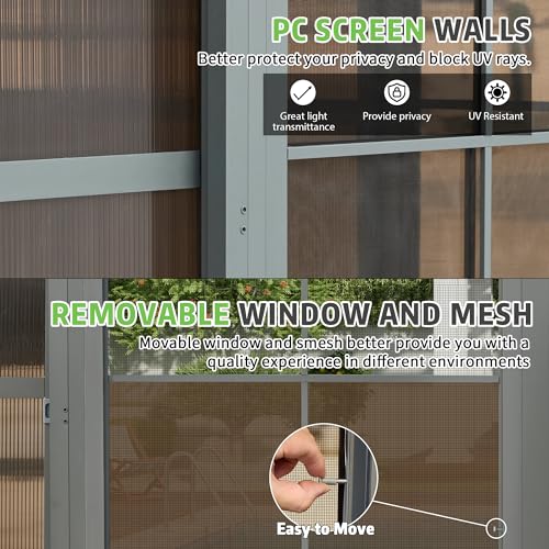 10' x 16' Aluminum Frame Polycarbonate Roof Sunroom with Sliding Doors J380