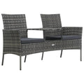 2-Seater Poly Rattan Patio Sofa with Tea Table O52340