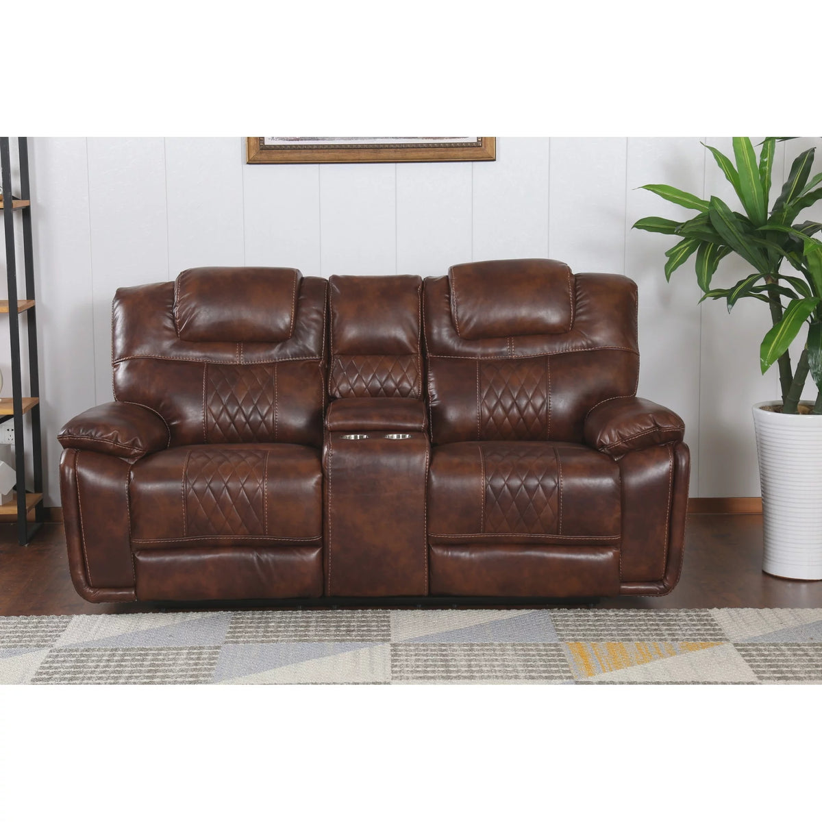 Brown Faux Leather Dual Reclining Loveseat Q27078