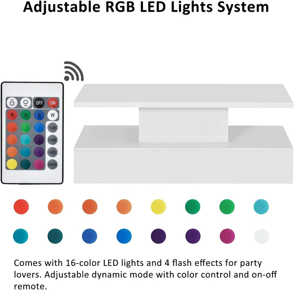 White 47 In Coffee Table with LED Light and Control W536754