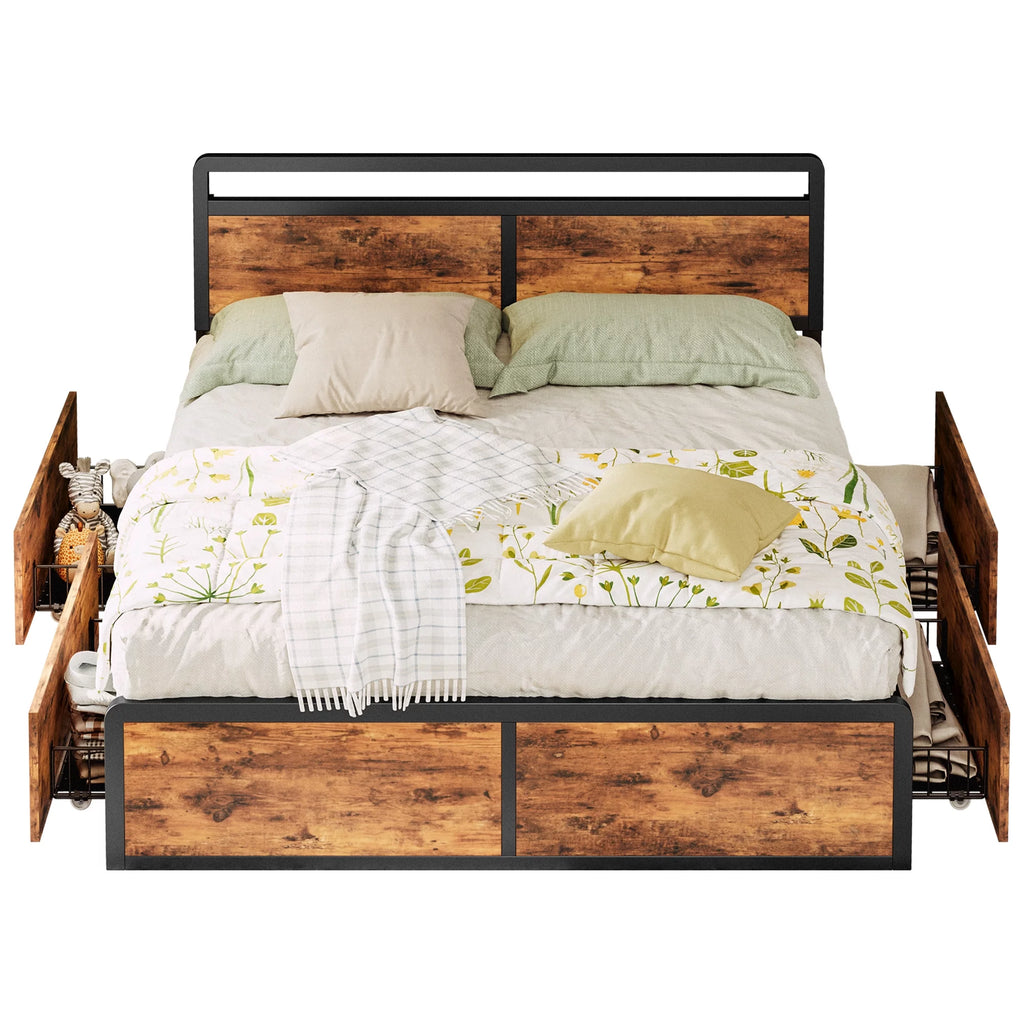 Queen Storage Bed Frame with Adjustable Headboard and 4 Drawers S127164