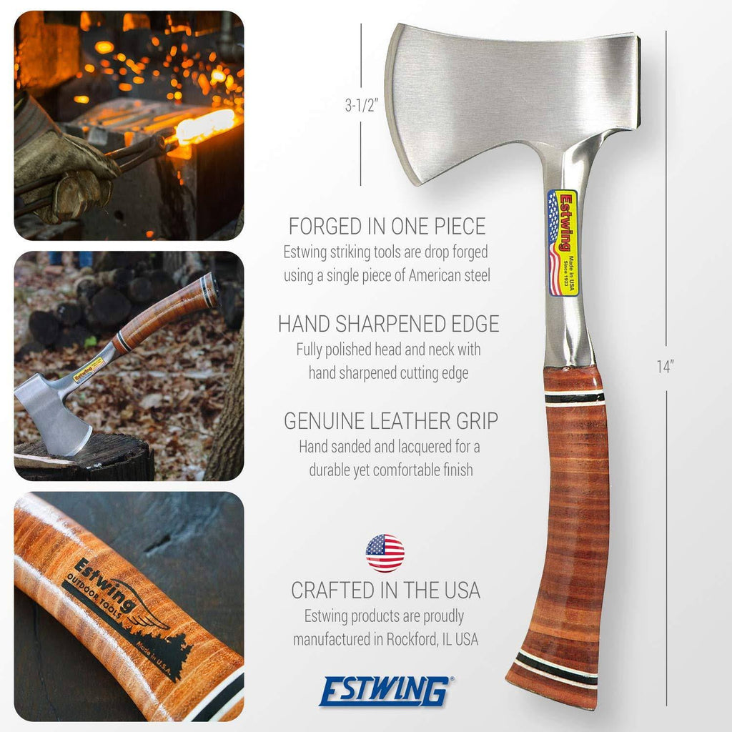 14x22 Forged Steel Camping Hatchet with Leather Grip N5130
