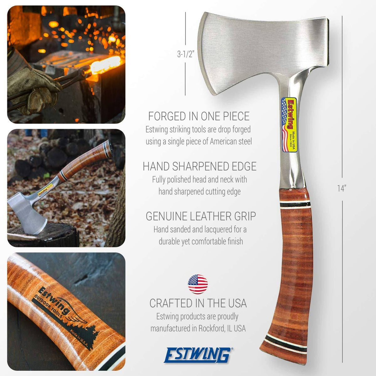 14x22 Forged Steel Camping Hatchet with Leather Grip N5130