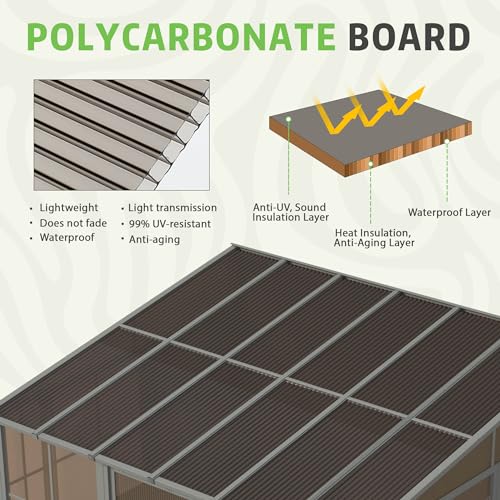 10' x 16' Aluminum Frame Polycarbonate Roof Sunroom with Sliding Doors J380