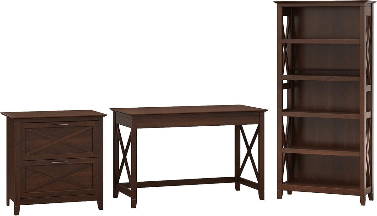 48W Writing Desk with 2 Drawer Lateral File Cabinet and 5 Shelf Bookcase K81886