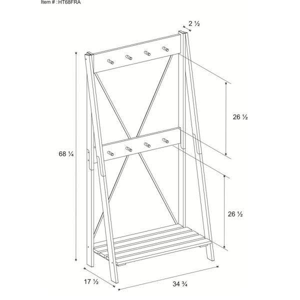 Grey Solid Wood Hall Tree with Shelf and 8 Hooks S83911