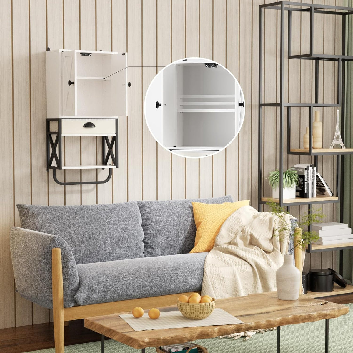 White 3-Tier Wooden Wall Cabinet with 2 Door and Adjustable Shelf L1410