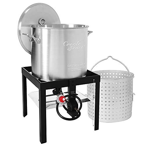Seafood Boiling Kit with Strainer, Aluminum Propane Gas Boiler with 10 PSI Regulator X9607