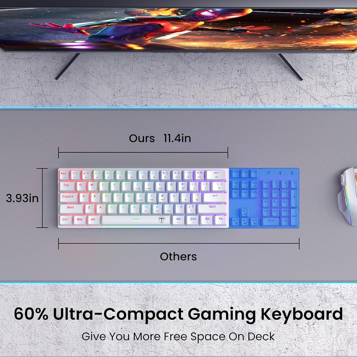 White 61 Keys Wired Mechanical Keyboard with Red Switches H219114