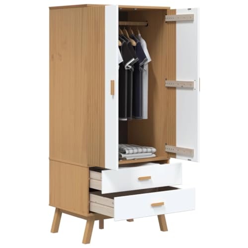 Solid Wood Wardrobe Armoire Closet with 2 Drawers, Gray and Brown 30.1"x20.9"x67.7" R583340