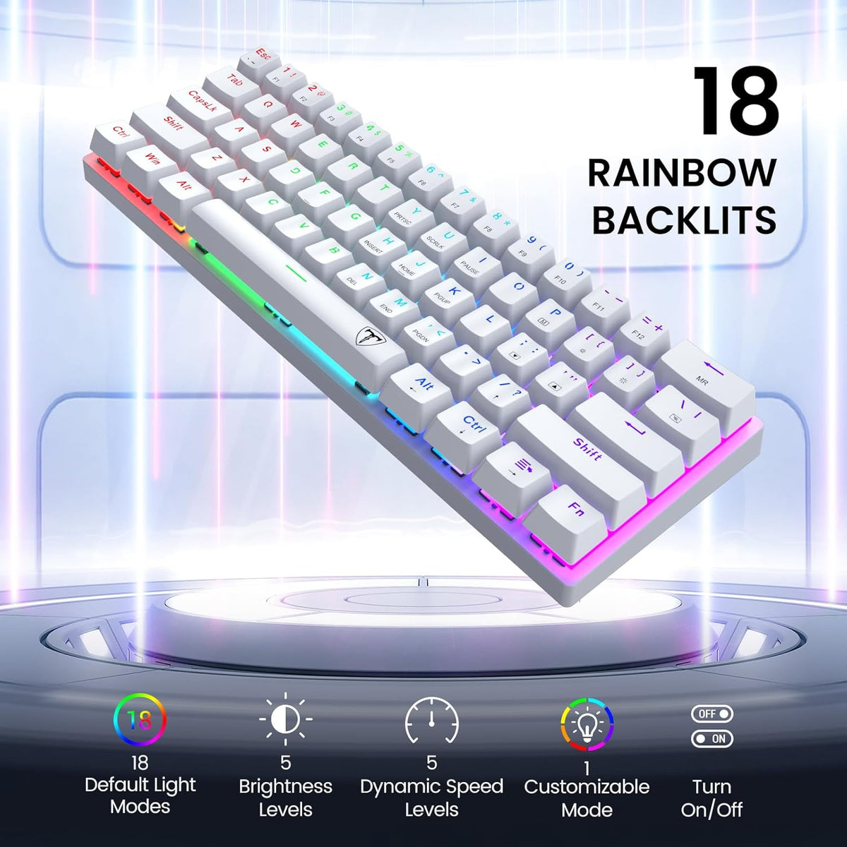 White 61 Keys Wired Mechanical Keyboard with Red Switches H219114