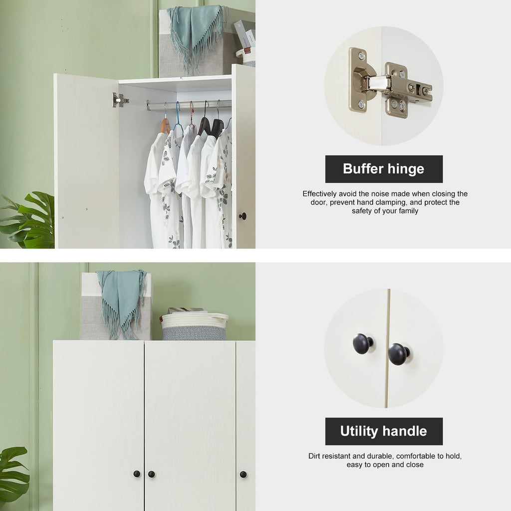 Wooden White 3-Door Armoire Wardrobe Closet with Hanging Rod I842097