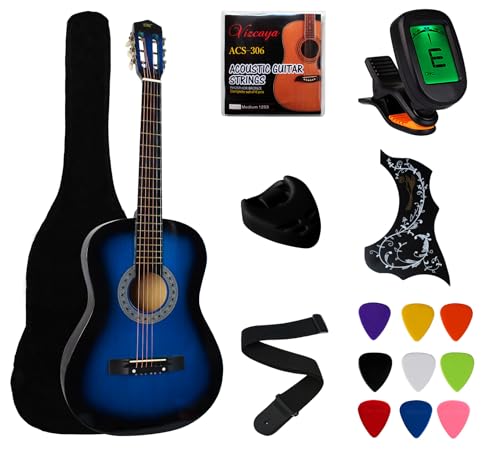 Black Beginner Acoustic Guitar Starter Package with Gig Bag, Strap, Picks, Pickguards, Pick Holder, Extra Strings, Electronic Tuner W504