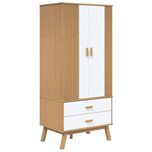 Solid Wood Wardrobe Armoire Closet with 2 Drawers, Gray and Brown 30.1"x20.9"x67.7" R583340