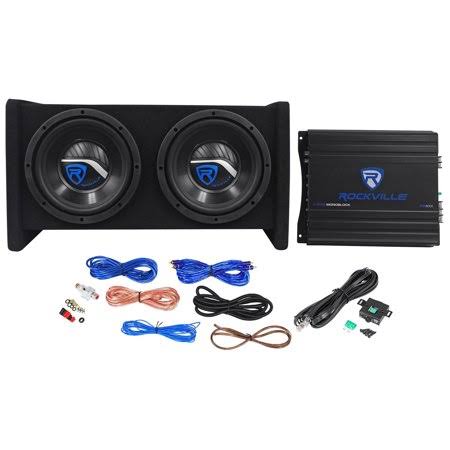 800 Watt Dual 8x22 Car Subwoofer Enclosure with Mono Amplifier and Amp Kit I12150