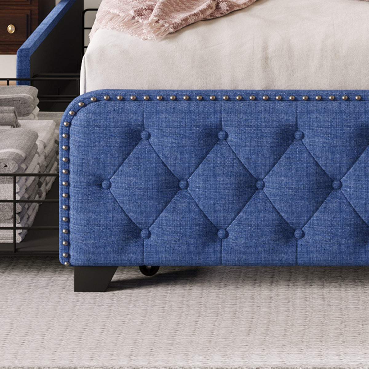 Blue Full Platform Bed Frame with Four Drawers N527