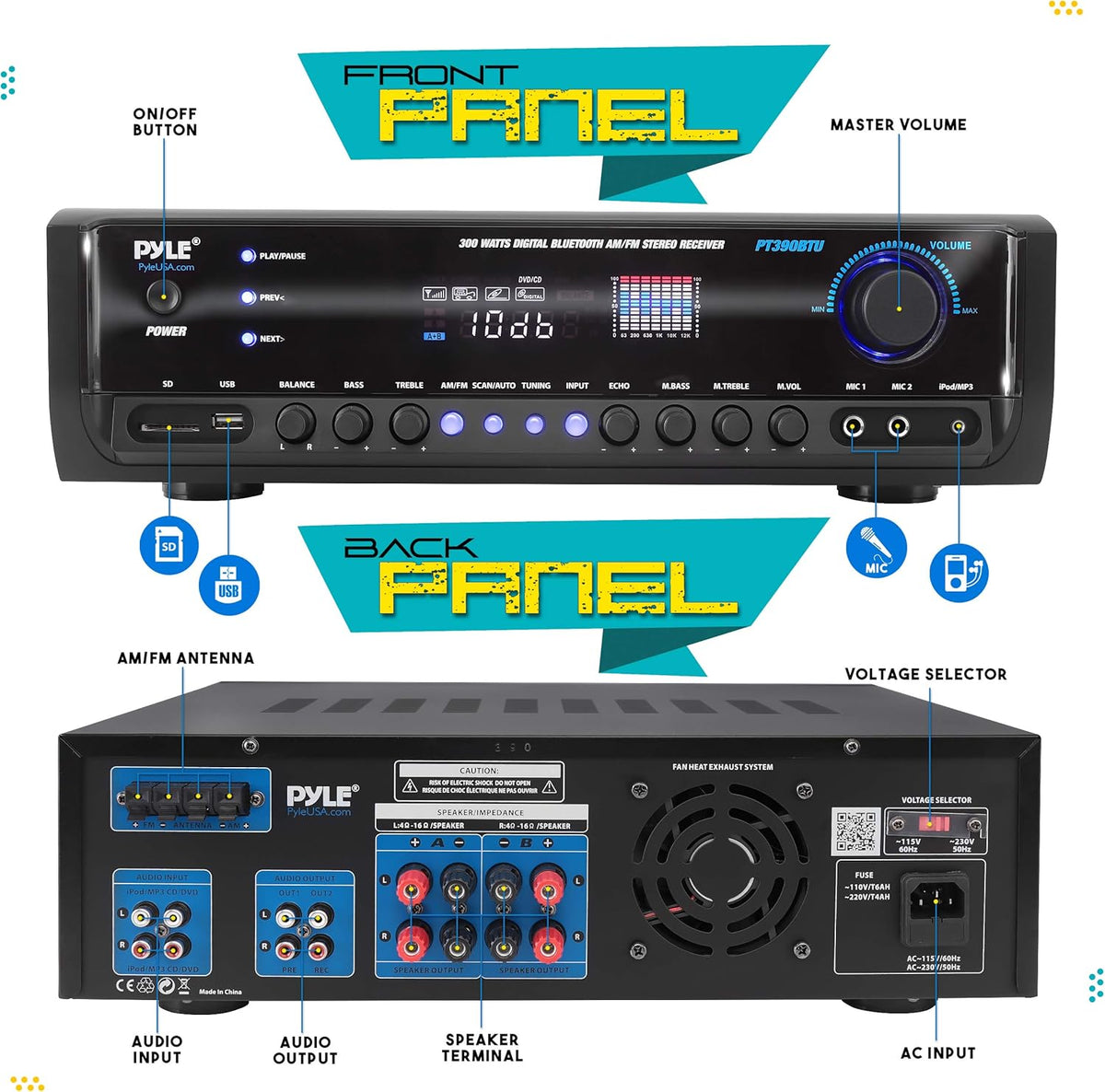 300W 4 Channel Wireless Bluetooth Power Amplifier System N89035