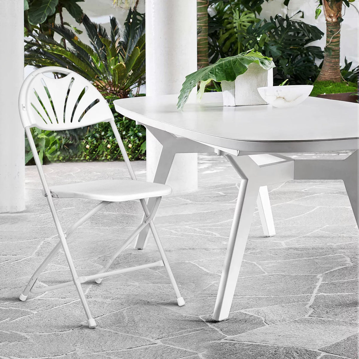 White Plastic Stackable Foldable Chair L665