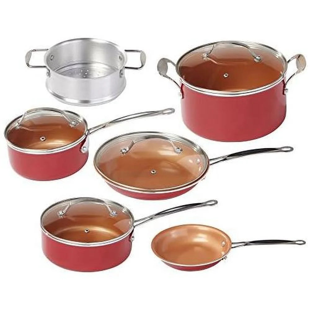 10 pc Copper Ceramic Non Stick Cookware Set F187