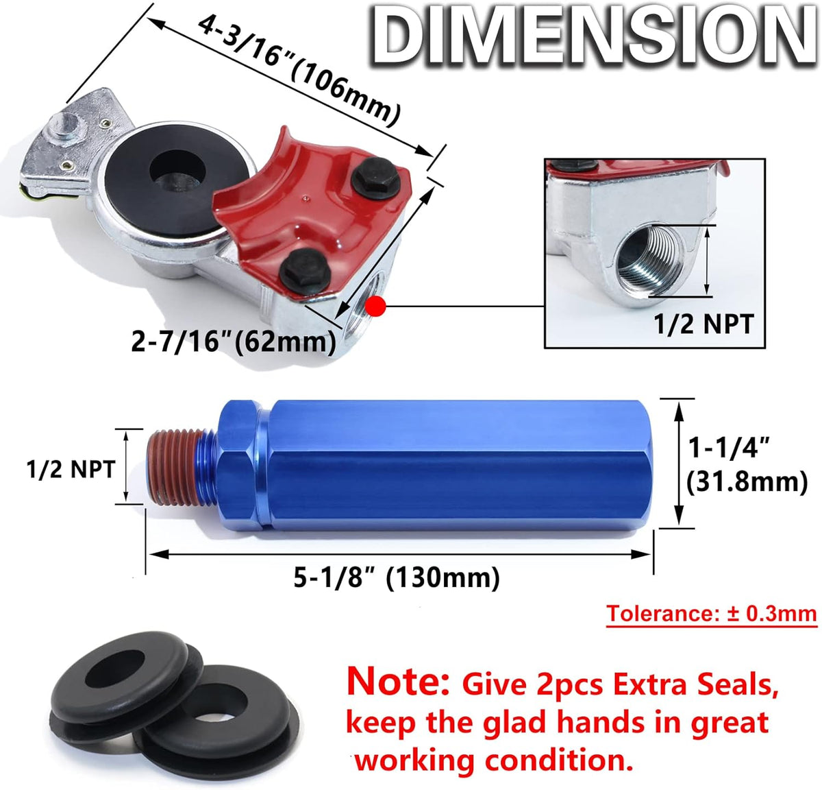 Glad Hand Grips Set with Seals, 2 Pair Pack of 2 A638