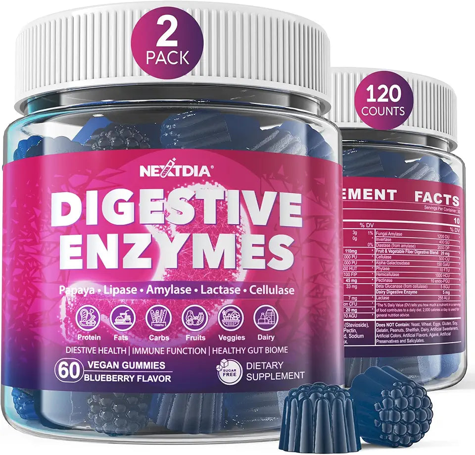 Sugar Free Vegan Digestive Enzymes Gummies with Probiotics, 120Cts P565703