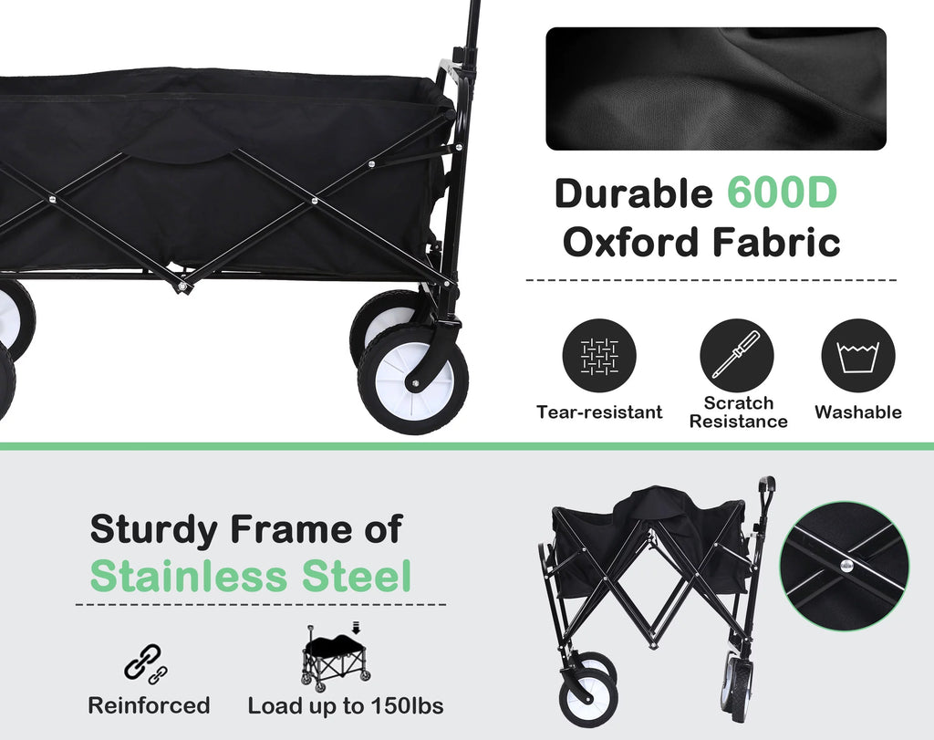 Collapsible Folding Wagon with All-Terrain Wheels Black V728