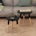 Black Solid Pinewood Side Table Set 2 Pieces W56372